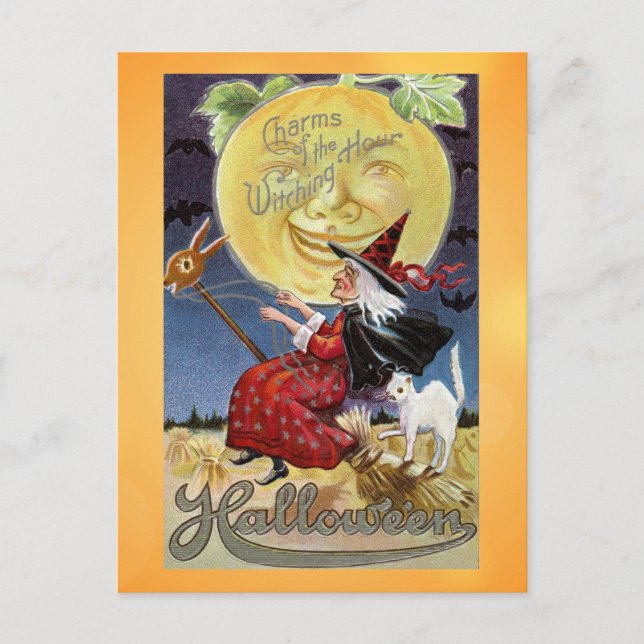Cartão Postal Vintage Halloween Witch Hour (Frente)