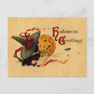 Cartão Postal Vintage Halloween Witness Com Fitas Vermelhas