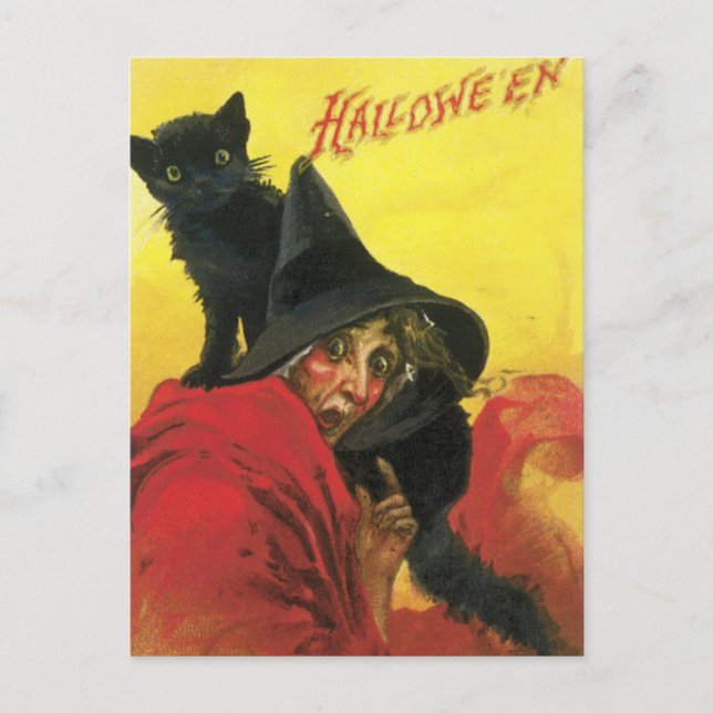 Cartão Postal Vintage Halloween Witold e Cat (Frente)
