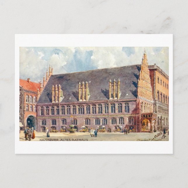 Cartão Postal Vintage Hannover Alemanha Rathaus (Frente)