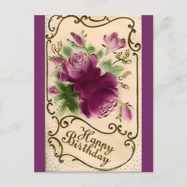 Cartão Postal Vintage Happy Birthday (Frente)