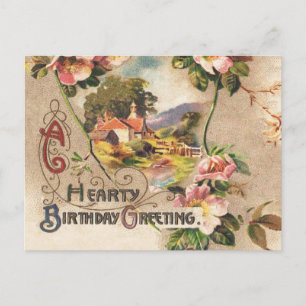 Cartão Postal Vintage Happy Birthday Card Saudação