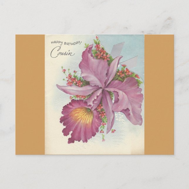 Cartão Postal Vintage Happy Birthday Cousin (Frente)