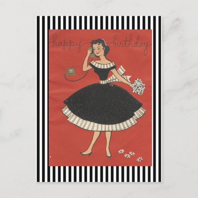 Cartão Postal Vintage Happy Birthday Girl (Frente)