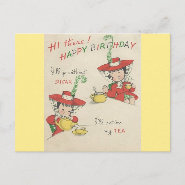 Cartão Postal Vintage Happy Birthday Tea (Frente)