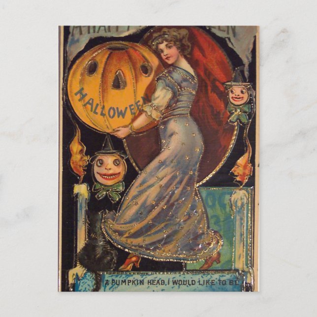 Cartão Postal Vintage Happy Halloween card, Jack Olantern (Frente)