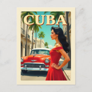 Cartão Postal Vintage Havana Cuba Classic Car Retro Viagem