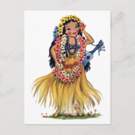 Cartão Postal Vintage Hawaiai Girl in Hula Outfit Vress
