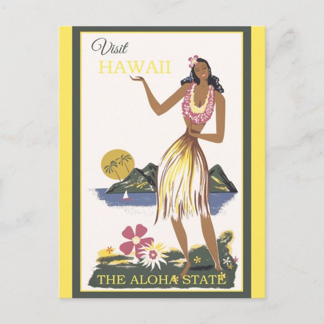 Cartão Postal Vintage Hawaii Aloha Hula Dancer Viagem (Frente)