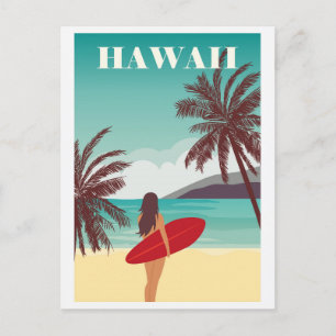 Cartão Postal Vintage Hawaii Ocean Beach Surfing Viagem