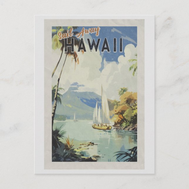 Cartão Postal Vintage Hawaii Retro Viagem Sail (Frente)