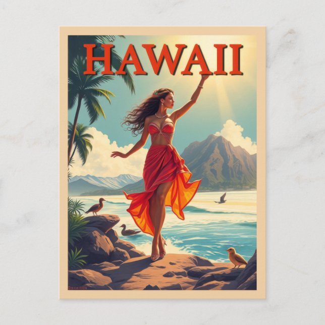 Cartão Postal Vintage Hawaii Tropical Beach Ocean Viagem (Frente)