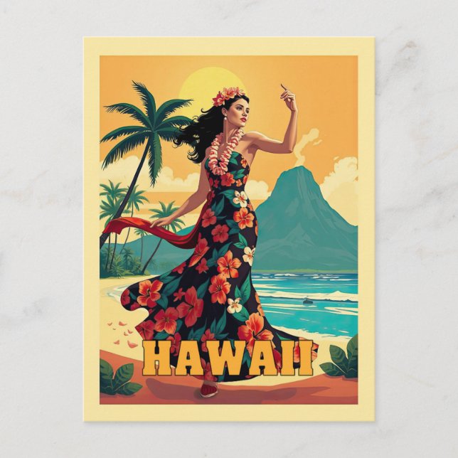Cartão Postal Vintage Hawaii Tropical Beach Ocean Viagem (Frente)