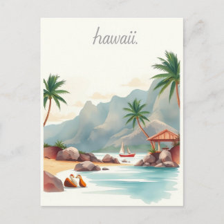 Cartão Postal Vintage Hawaii Watercolor Travel Illustration