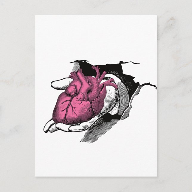 Cartão Postal Vintage Heart On Hand Through Crack (Frente)