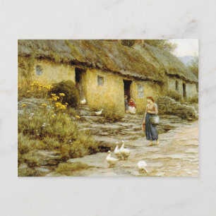 Cartão Postal Vintage Helen Allingham Irish Cottage