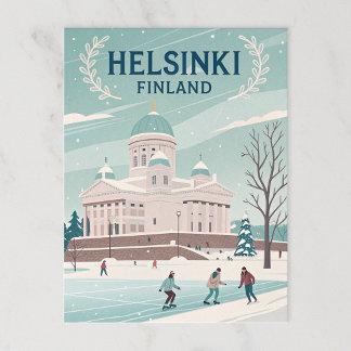 Cartão Postal Vintage Helsinki Finlândia Winter