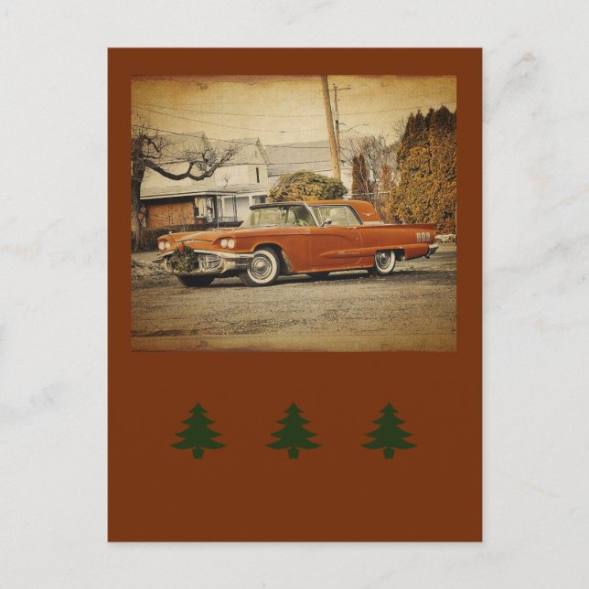 Cartão Postal Vintage Holiday-Christmas T-Bird-Car (Frente)
