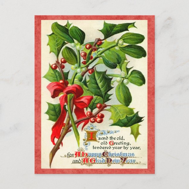 Cartão postal Vintage Holly Holiday (Frente)