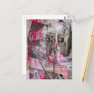 Cartão Postal Vintage Homem Trabalhando Rosa Quente Preto Branco