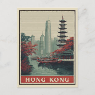 Cartão Postal Vintage Hong Kong City Skyline Temple Viagem