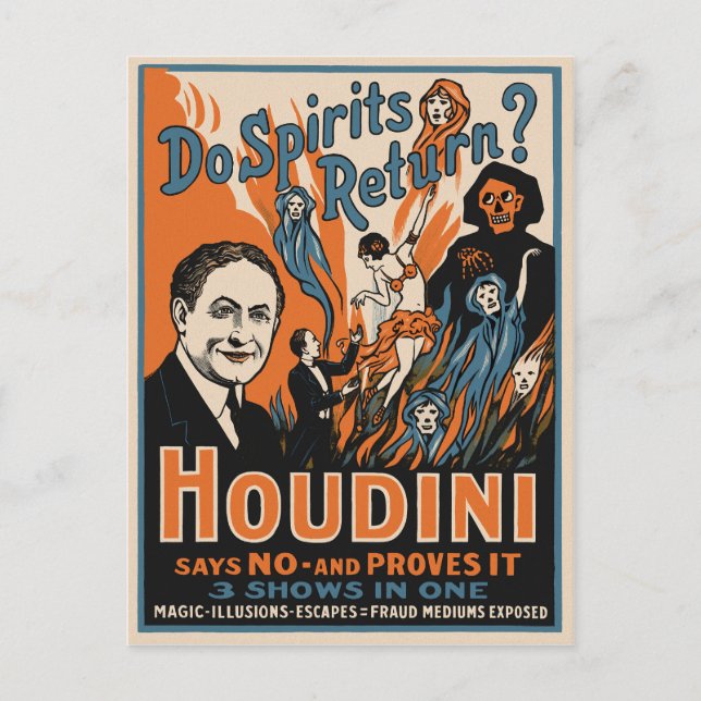 Cartão Postal Vintage Houdini Magic Poster (Frente)