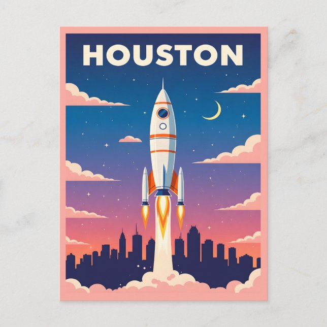 Cartão Postal Vintage Houston Cidade Espacial (Frente)