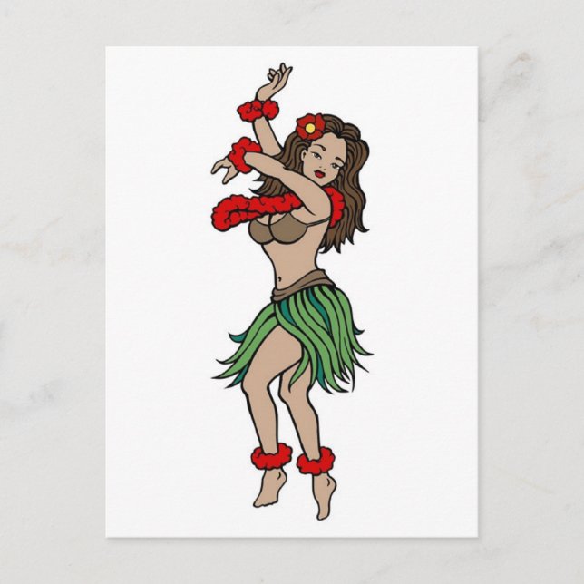Cartão Postal Vintage Hula Hawaiian Girl Tattoo Art (Frente)