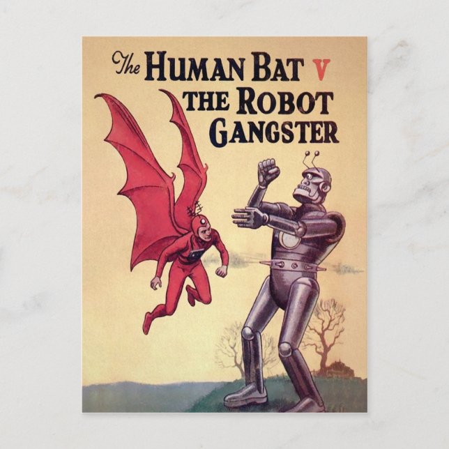 Cartão Postal Vintage Human Bat V The Robot Gangster (Frente)