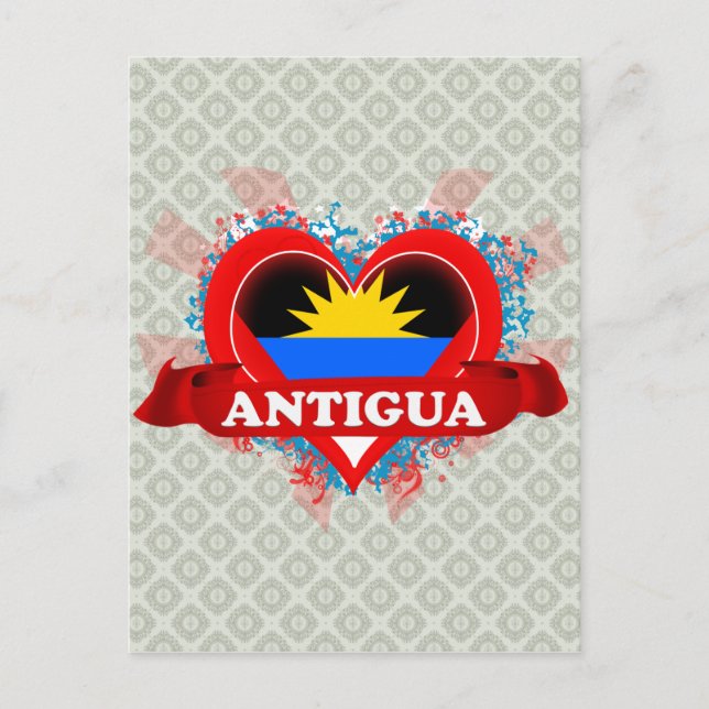 Cartão Postal Vintage I Love Antigua (Frente)
