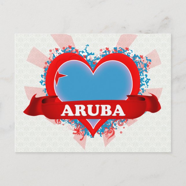 Cartão Postal Vintage I Love Aruba (Frente)