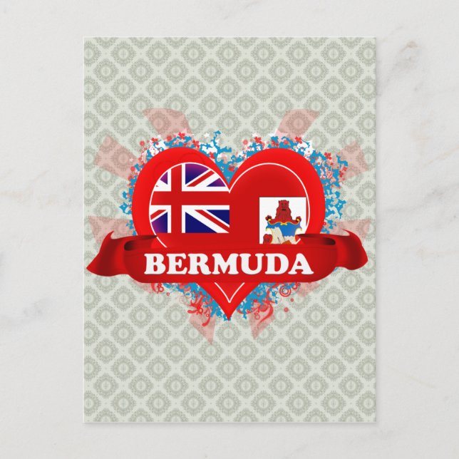 Cartão Postal Vintage I Love Bermuda (Frente)