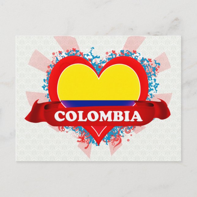 Cartão Postal Vintage I Love Colombia (Frente)