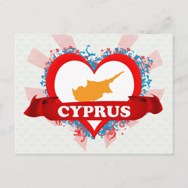 Cartão Postal Vintage I Love Cyprus (Frente)