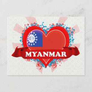 Cartão Postal Vintage I Love Myanmar
