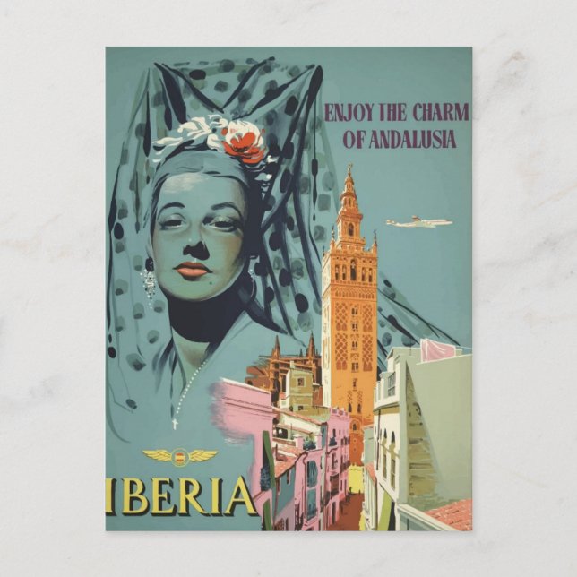 Cartão Postal Vintage Iberia Viagem (Frente)