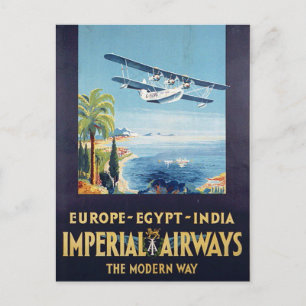 Cartão Postal Vintage Imperial Airways Europe Egypt India Viagem