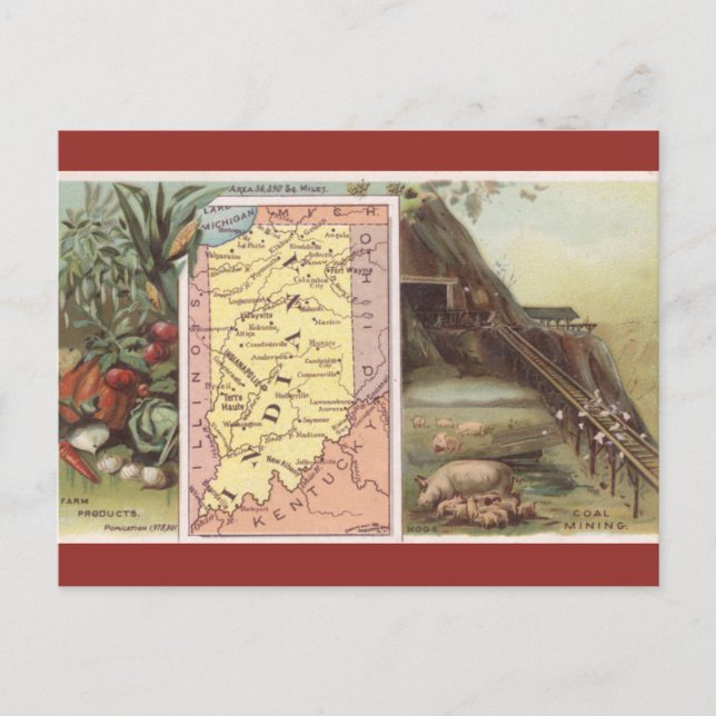 Cartão Postal Vintage Indiana Map (Frente)