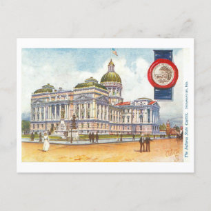 Cartão Postal Vintage Indiana Statehouse/Capitol com Seal