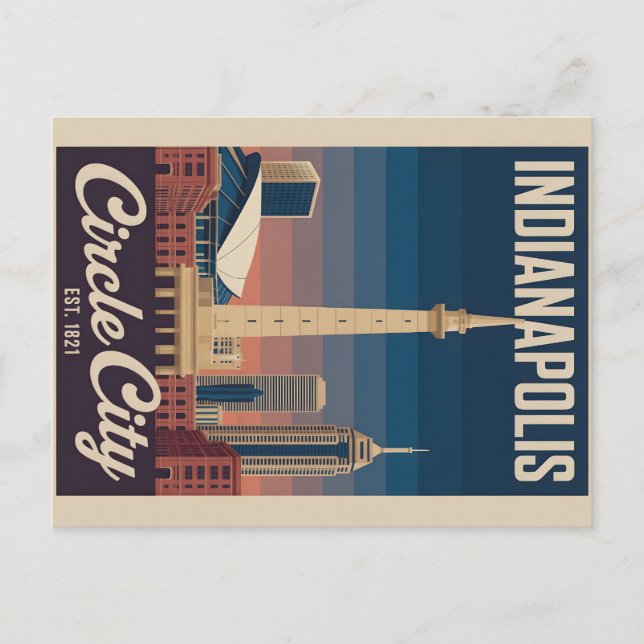 Cartão Postal Vintage Indianapolis Indiana Retro Cityscape Trave (Frente)