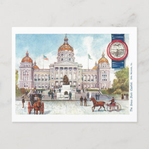 Cartão Postal Vintage Iowa Capitol com Seal