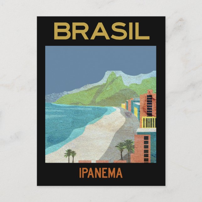 Cartão Postal Vintage Ipanema Brazil Beach Viagem (Frente)