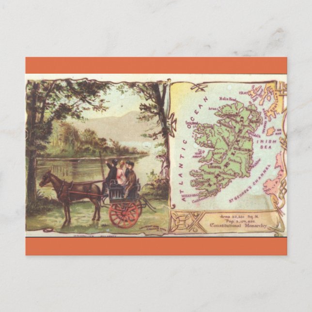 Cartão Postal Vintage Ireland Map (Frente)