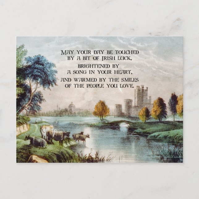 Cartão Postal Vintage Irish Blessing e Scenique Castle Landscape (Frente)