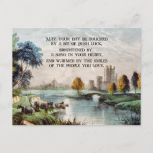 Cartão Postal Vintage Irish Blessing e Scenique Castle Landscape