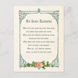 Cartão Postal Vintage Irish Blush w/Shamrocks & Rustic Frame