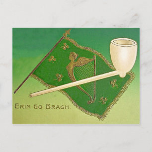 Cartão Postal Vintage Irish Flag Harp of Erin Dia de São Patrí