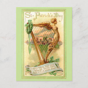 Cartão Postal Vintage Irish Harp e Shamrocks