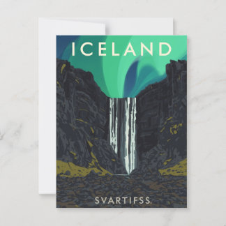 Cartão Postal Vintage Islândia Svartifoss Waterfall Aurora Viage