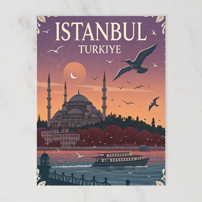Cartão Postal Vintage Istambul Turquia Sunset (Criador carregado)